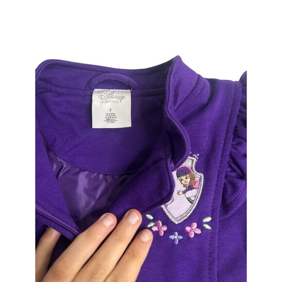 Disney Princess Sofia Full-Zip Sweater Purple Ruffle Embroidery 11"x12 Jacket 2T - Picture 5 of 7